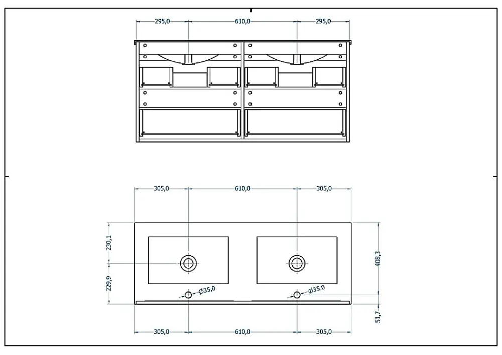 T-Bath Meuble de salle de bain TAWA 4 tiroirs 120 cm chêne et blanc Inclus lavabo acrylique et miroir
