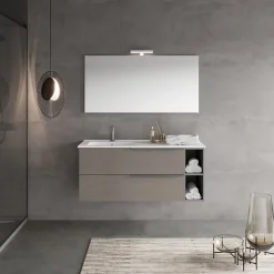 Kiamami Valentina Meuble De Salle De Bains Suspendu 120Cm Avec Tiroirs Gris Frêne, Lavabo Asymétrique Et Miroir - New York
