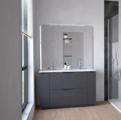 Ondee Meuble de salle de bains à poser H.185 x l.120 cm, anthracite, Palermo