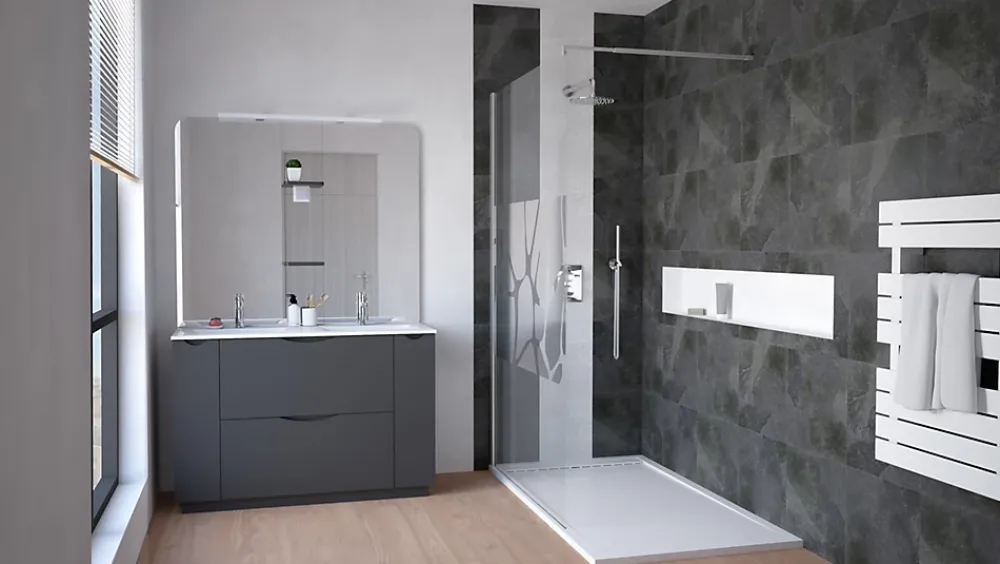 Ondee Meuble de salle de bains à poser H.185 x l.120 cm, anthracite, Palermo