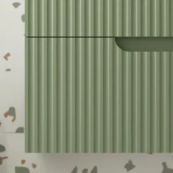 Aurlane Meuble de Salle de Bains LEON 80cm Vert Olive - 2 Tiroirs en MDF Ondulés - Vasque à encastrer