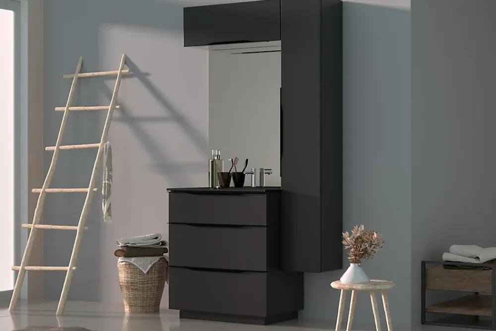 Armoire De Salle De Bains| Meuble de salle de bains haut gris anthracite brillant l.80 x H.30 x P.30 cm, Pamili