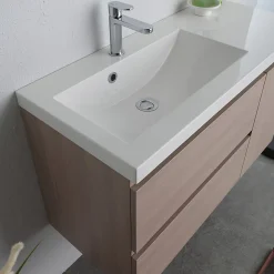 Kiamami Valentina Meuble De Salle De Bains 90 Cm Avec Lavabo En Résine De Marbre, Profondeur 39 Cm Malaga
