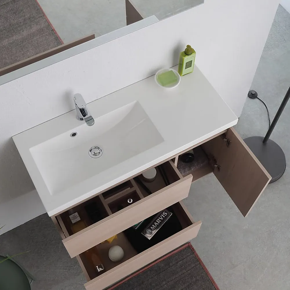 Kiamami Valentina Meuble De Salle De Bains 90 Cm Avec Lavabo En Résine De Marbre, Profondeur 39 Cm Malaga