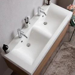 Kiamami Valentina Meuble De Salle De Bains Suspendu 120Cm Avec Tiroirs En Chêne Naturel Soft Close Et Double Lavabo - Valentina