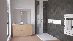 Ondee Meuble de salle de bains à poser H.185 x l.120 cm, décor bois, Palermo