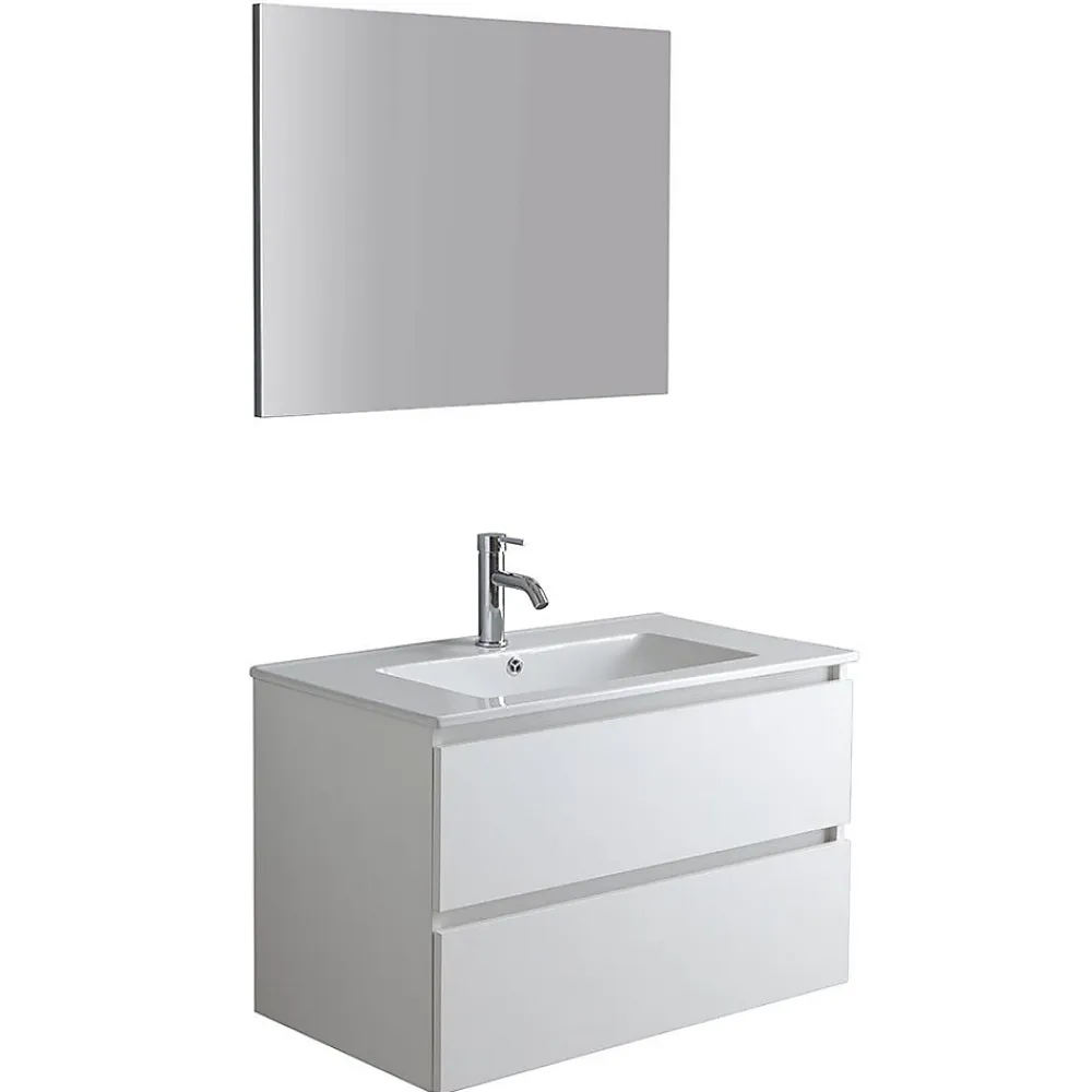 Kiamami Valentina Meuble De Salle De Bains Suspendu 80Cm Blanc Avec Lavabo En Céramique Et Miroir - Bilbao