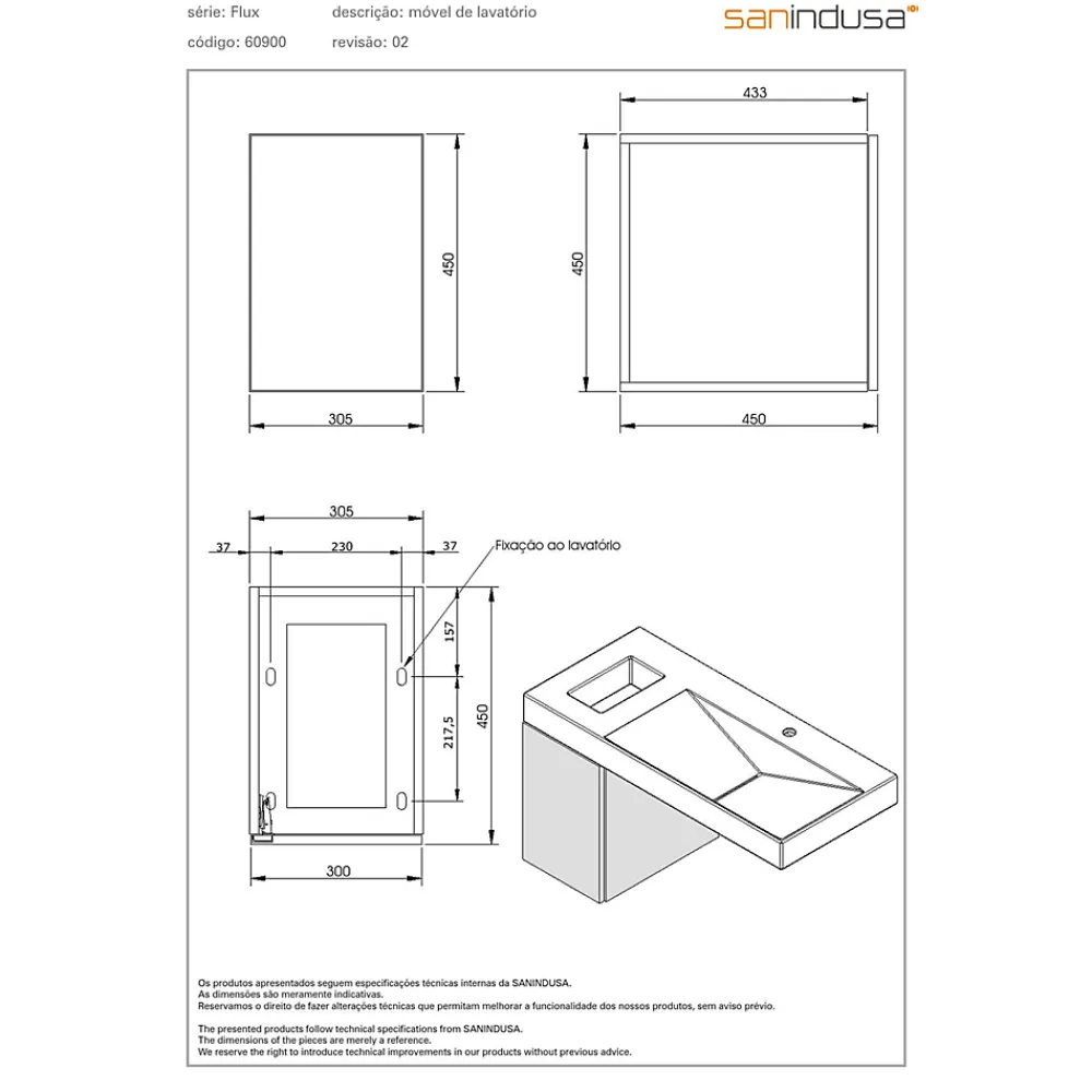 Sanindusa Meuble de salle de bains couleur chêne pour lavabo Flux (vasque et mitigeur non inclus)