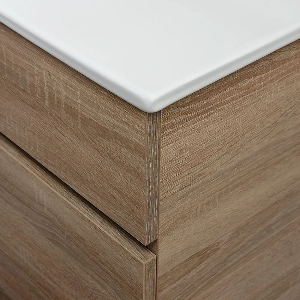 Ensemble Meuble De Salle De Bains|Kiamami Valentina Meuble De Salle De Bains Suspendu De 90 Cm En Chêne Naturel Avec Lavabo De La Série Sole