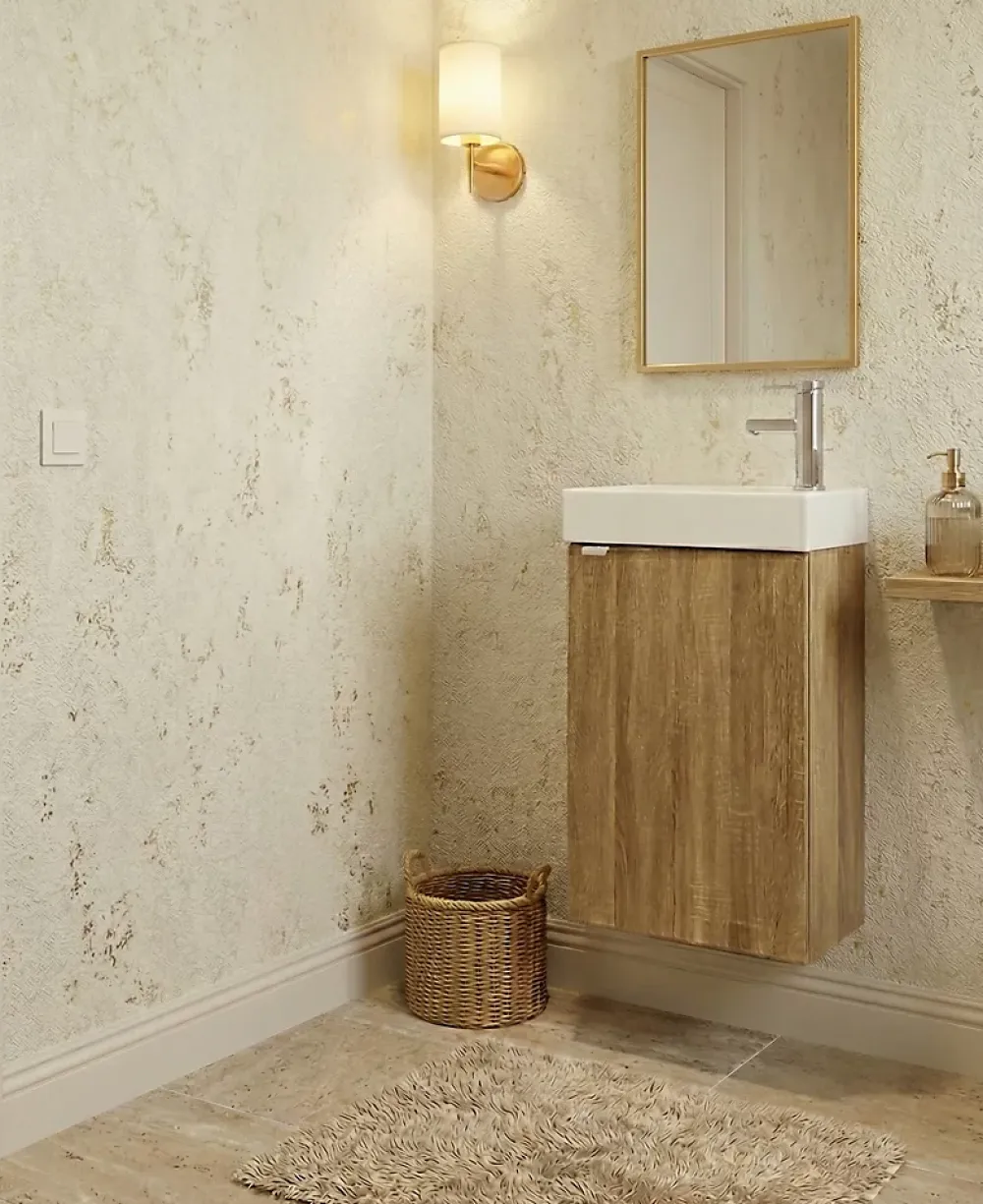 Lave-Mains|Top Bath Meuble de Salle de Bains avec vasque/lavabo Lave main à suspendre Ana 40 chêne