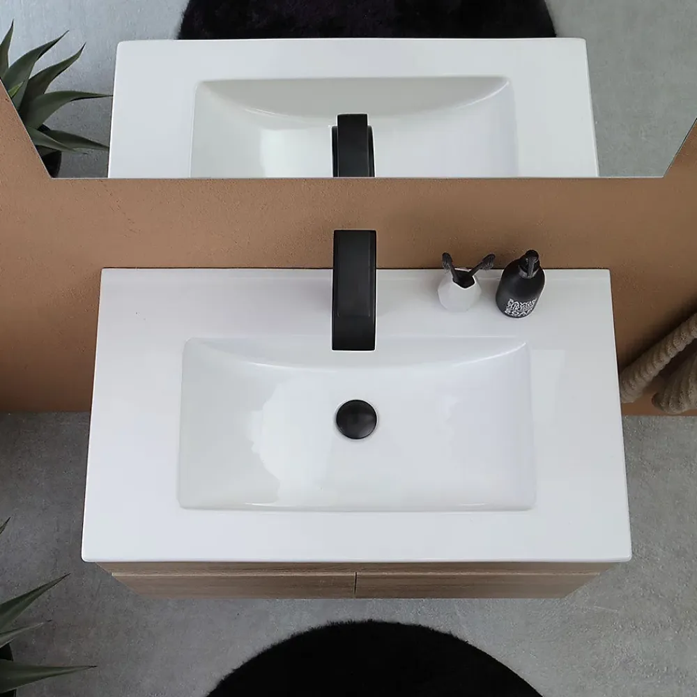 Ensemble Meuble De Salle De Bains|Kiamami Valentina Meuble De Salle De Bains Suspendu Chêne Marron 80Cm, Lavabo Et Miroir 80X60 Silvia