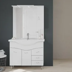 Ensemble Meuble De Salle De Bains|Kiamami Valentina Meuble De Salle De Bains Classique Blanc De 106 Cm Avec Lavabo, Miroir Et Meuble Suspendu.