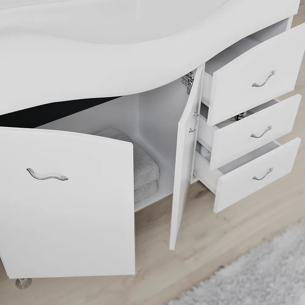 Ensemble Meuble De Salle De Bains|Kiamami Valentina Meuble De Salle De Bains Classique Blanc De 106 Cm Avec Lavabo, Miroir Et Meuble Suspendu.