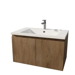 Aurlane Meuble de salle de bains 75cm à Suspendre Décor Bois Clair - 2 Portes - Vasque Blanche - ELEMENTARY