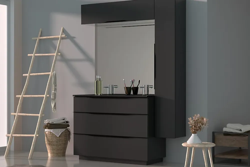 Armoire De Salle De Bains| Meuble de salle de bains haut noir mat l.120 x H.30 x P.30 cm, Pamili