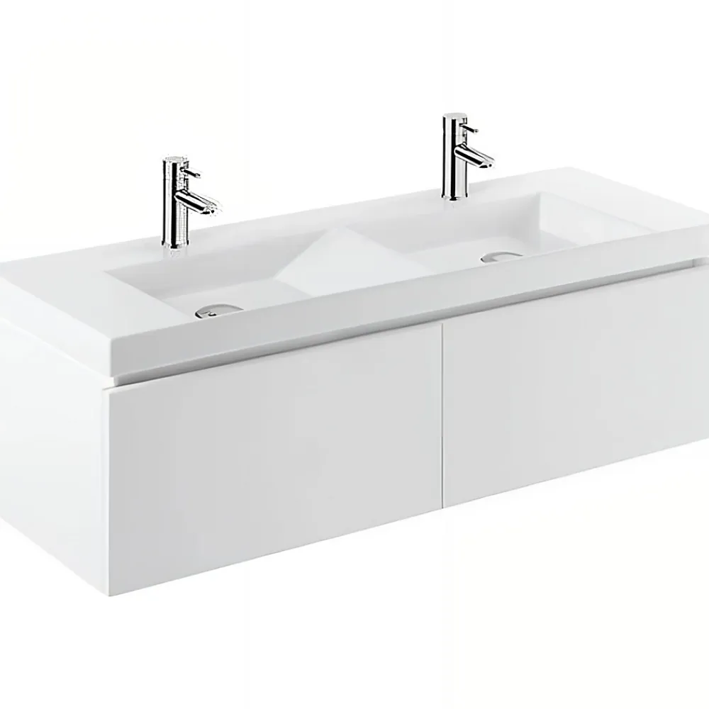 Meuble Sous-Vasque|Sanindusa Meuble de salle de bains suspendu blanc 2 tiroirs blanc pour Vasque Vista 140 (vasque, mitigeur et vidage non inclus)