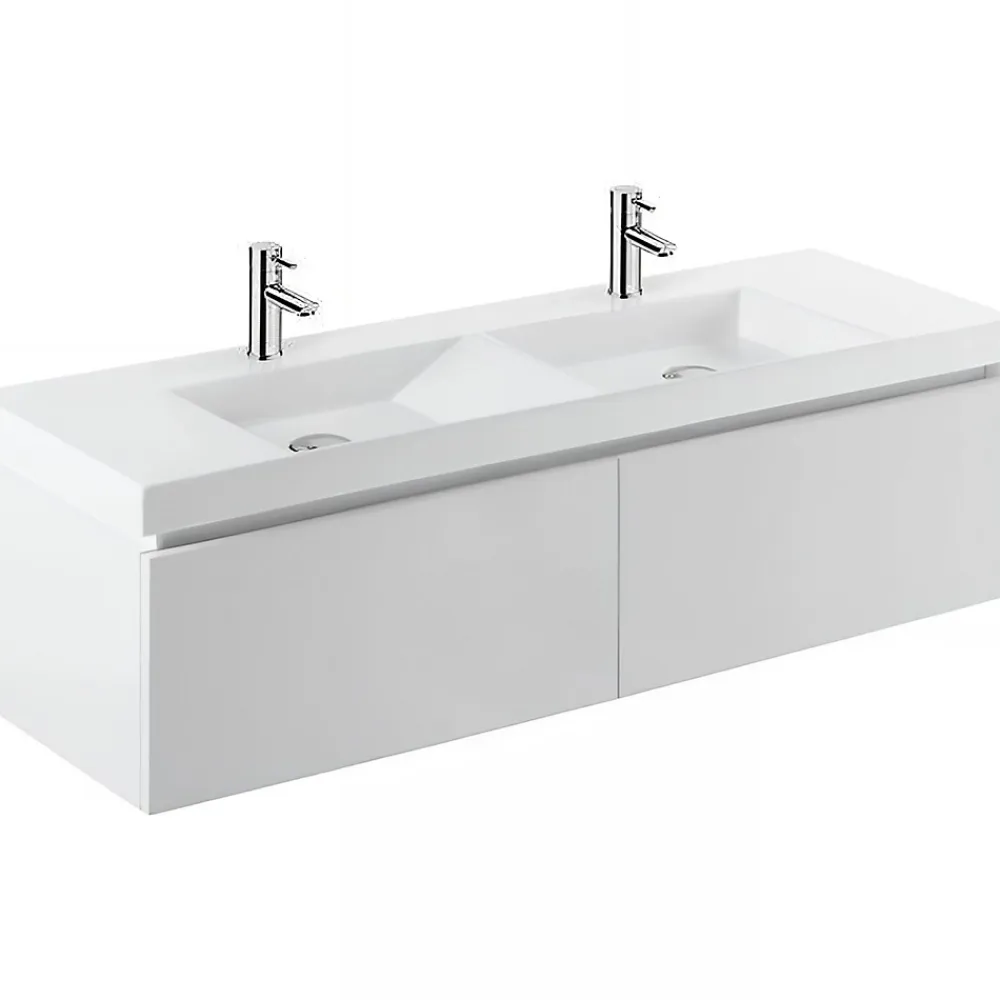 Meuble Sous-Vasque|Sanindusa Meuble de salle de bains suspendu blanc 2 tiroirs blanc pour Vasque Vista 140 (vasque, mitigeur et vidage non inclus)