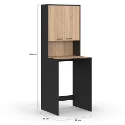 IDMarket Meuble dessus de machine à laver WALLIS avec placard noir et bois façon hêtre