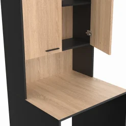 IDMarket Meuble dessus de machine à laver WALLIS avec placard noir et bois façon hêtre