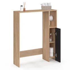 Meuble Wc|IDMarket Meuble dessus WC WALLIS avec placard façon hêtre et noir