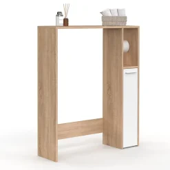 Meuble Wc|IDMarket Meuble dessus WC WALLIS avec placard façon hêtre et blanc