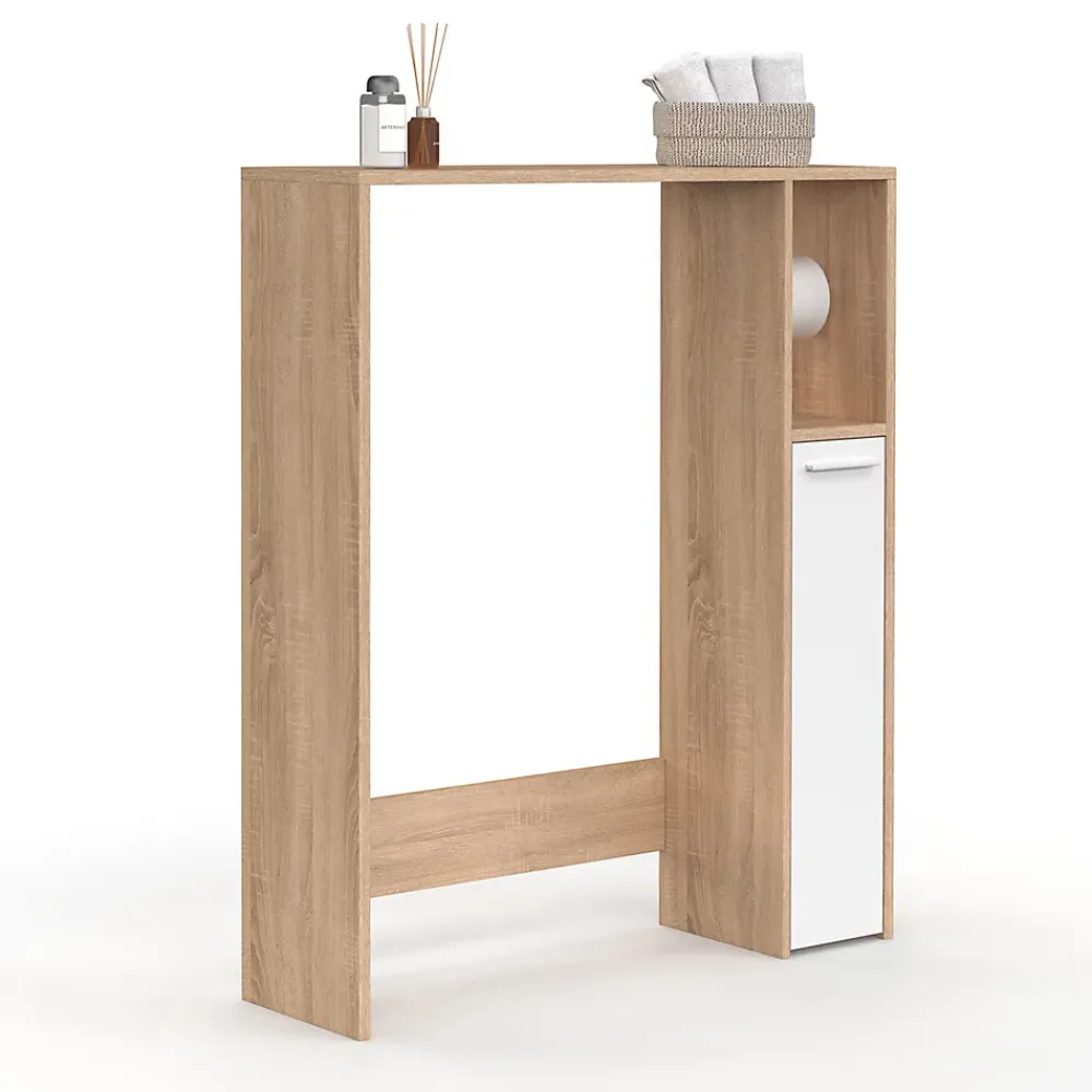 Meuble Wc|IDMarket Meuble dessus WC WALLIS avec placard façon hêtre et blanc
