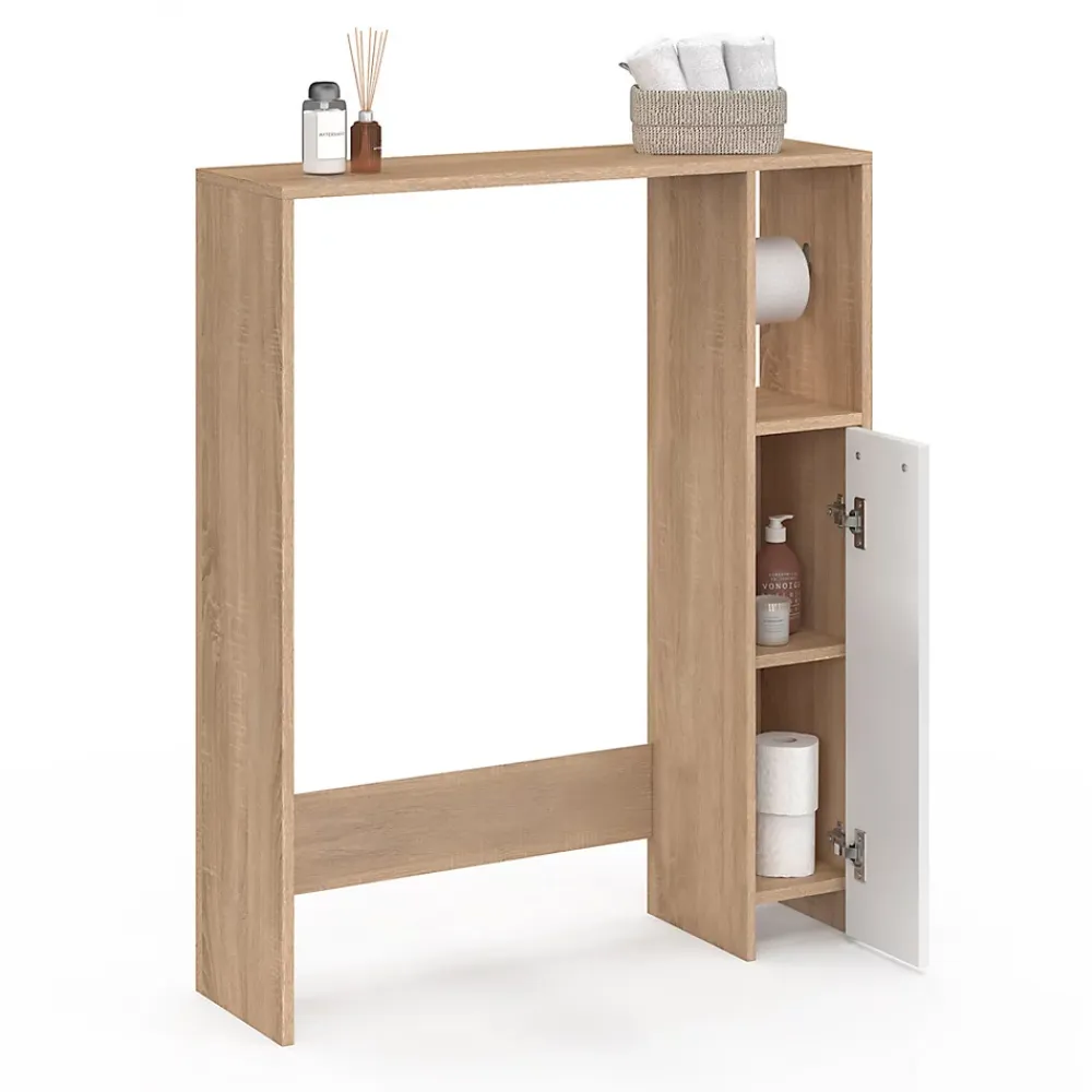 Meuble Wc|IDMarket Meuble dessus WC WALLIS avec placard façon hêtre et blanc