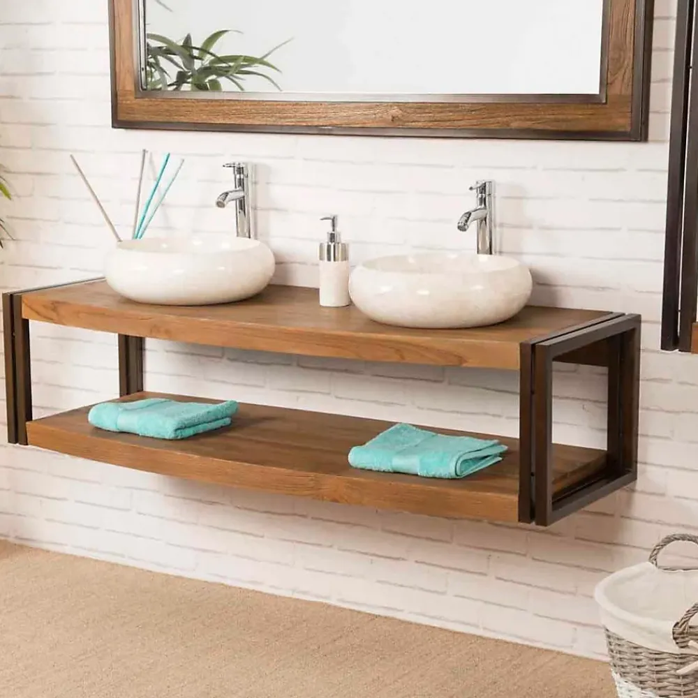 Wanda Collection Meuble double suspendu Elégance teck métal 145 cm