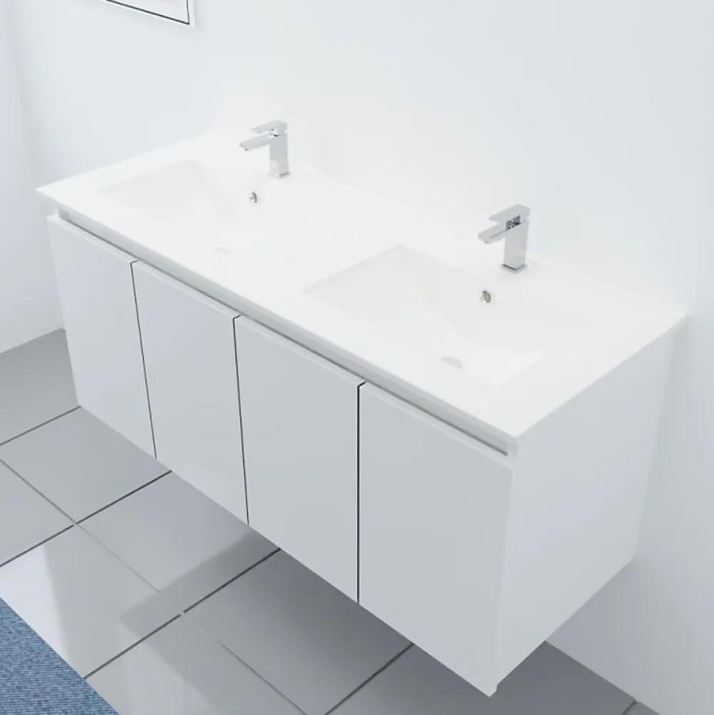 Cuisibane Meuble double vasque 120 cm PROLINE- Blanc- Plan vasque en Céramique