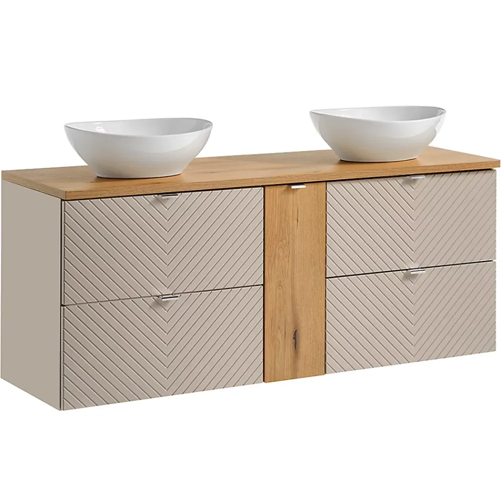Petits-Meubles Meuble double vasque 140cm 4 tiroirs 1 porte Manoa Cachemire et bois