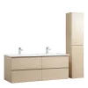 Ensemble Meuble De Salle De Bains|Mob-In Meuble double vasque 120cm avec plan céramique SORRENTO Décor chêne + colonne