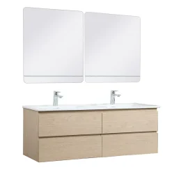 Mob-In Meuble double vasque 120cm avec plan céramique SORRENTO Décor chêne + miroir