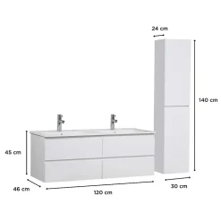 Mob-In Meuble double vasque 120cm SORRENTO Blanc + colonne