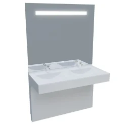 Ensemble Meuble De Salle De Bains|Cuisibane Meuble double vasque PMR EPURE 120 cm avec miroir led Elégance ht105 - Blanc brillant