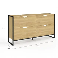 IDMarket Meuble double vasque salle de bain DETROIT 4 tiroirs design industriel