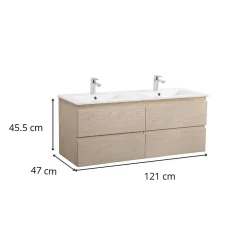 Mob-In Meuble double vasque SORRENTO suspendu avec plan vasque en céramique 120cm
