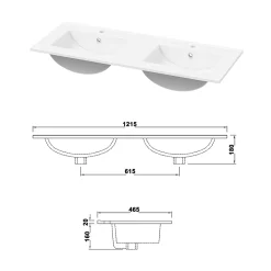 Ensemble Meuble De Salle De Bains|AICA Sanitaire Meuble double vasque, 4tiroirs l.120 x W.46 x H.52 cm,Chêne,avec lavabo et 2x miroir encadré