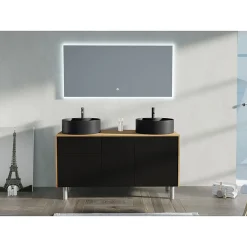 Ensemble Meuble De Salle De Bains|Distribain Meuble double vasque VENEZIA Bois Naturel et Noir mat (sans miroir)