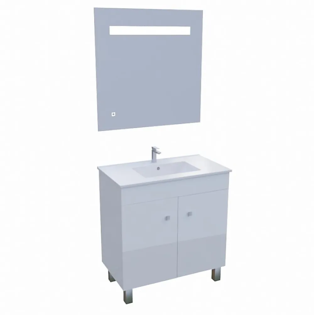 Ensemble Meuble De Salle De Bains|Cuisibane Meuble ECOLINE 80 cm avec plan vasque et miroir Elégance ht80- Blanc