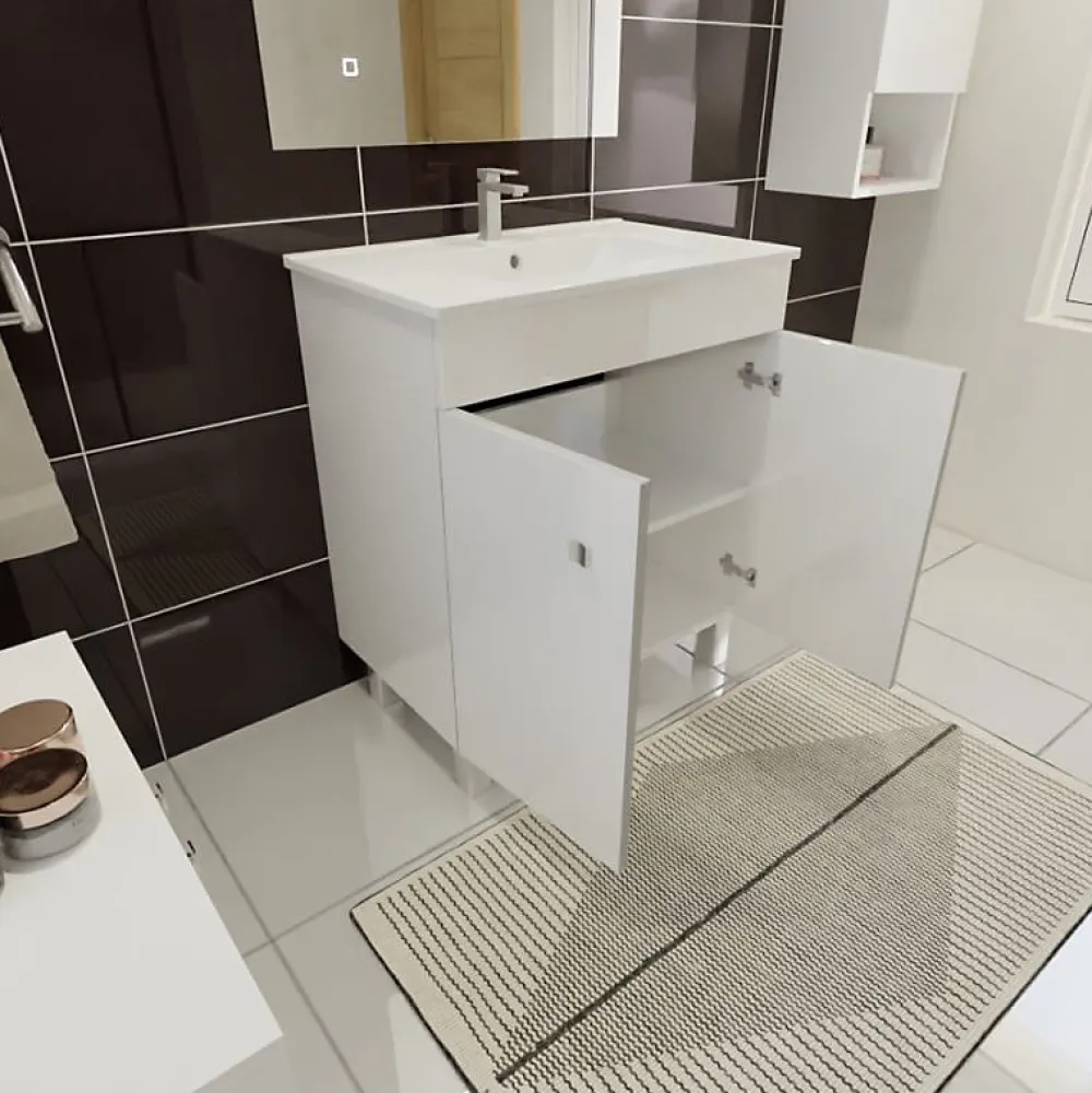 Ensemble Meuble De Salle De Bains|Cuisibane Meuble ECOLINE 70 cm avec plan vasque et miroir ELEG Plus ht105 - Blanc