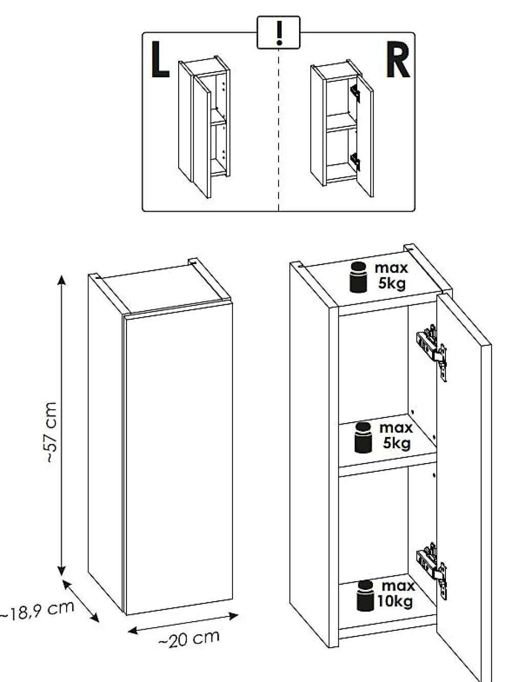 Furnidea Meuble haut de salle de bain à suspendre NOVA OAK 20 x 57 cm