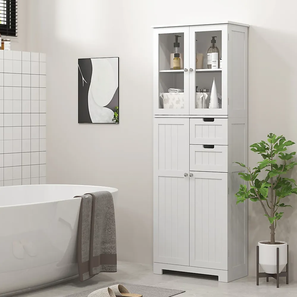Homcom Meuble haut de salle de bain - armoire salle de bain - grande colonne salle de bain - 4 portes, 2 tiroirs - blanc