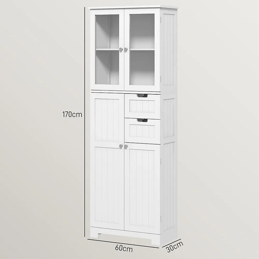 Homcom Meuble haut de salle de bain - armoire salle de bain - grande colonne salle de bain - 4 portes, 2 tiroirs - blanc