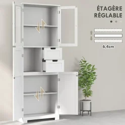 Homcom Meuble haut de salle de bain - armoire salle de bain - grande colonne salle de bain - 4 portes, 2 tiroirs - blanc