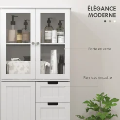 Homcom Meuble haut de salle de bain - armoire salle de bain - grande colonne salle de bain - 4 portes, 2 tiroirs - blanc