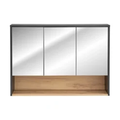Armoire De Salle De Bains|Meublorama Meuble haut de salle de bain TALOKA 3 portes miroir Gris anthracite et chene clair L100 cm Suspendu
