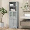 Colonne De Salle De Bains|Meuble De Salle De Bains Faible Profondeur|Giantex Meuble Haut de Salle de Bain Rangement 6 Niveaux avec 2 Etageres Ouvertes&2 Compartiments Porte en Verre Transparent Gris