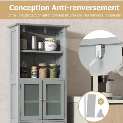 Colonne De Salle De Bains|Meuble De Salle De Bains Faible Profondeur|Giantex Meuble Haut de Salle de Bain Rangement 6 Niveaux avec 2 Etageres Ouvertes&2 Compartiments Porte en Verre Transparent Gris
