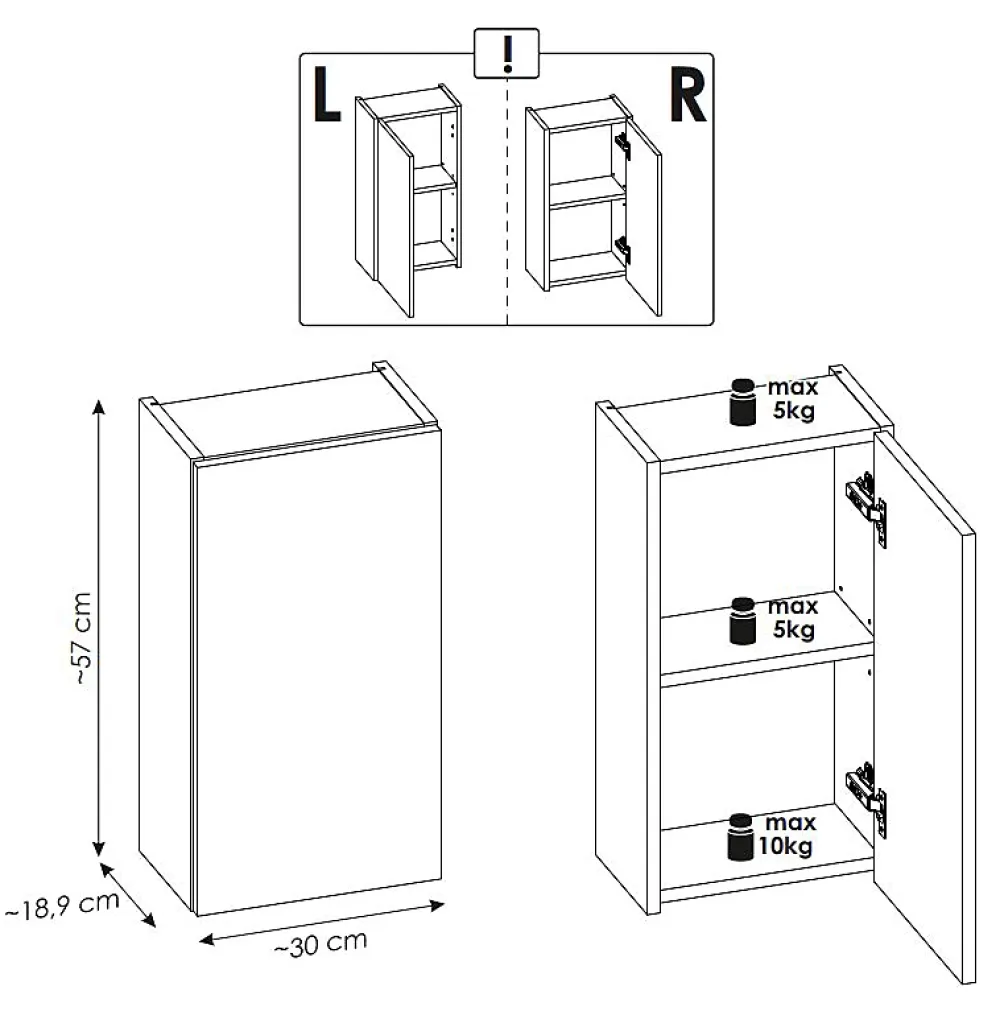 Armoire De Salle De Bains|Furnidea Meuble haut de salle de bain à suspendre NOVA OAK 30 x 57 cm