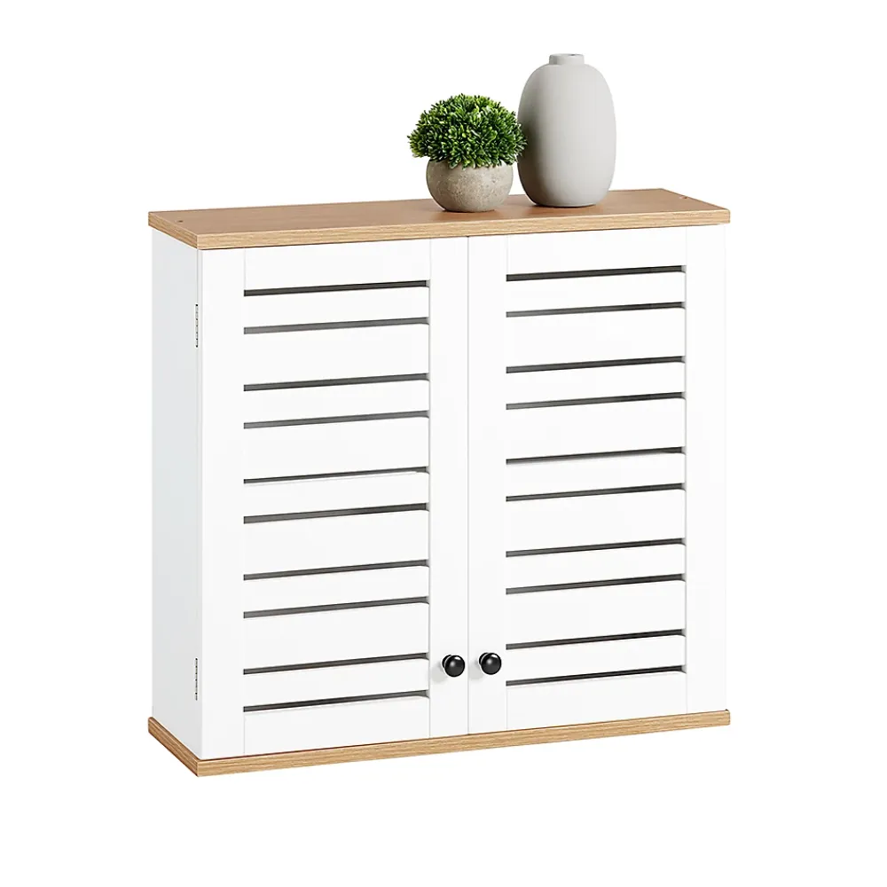 Meuble De Salle De Bains Faible Profondeur|Armoire De Salle De Bains|Sobuy Meuble Haut de Salle de Bain avec 2 Portes Armoire Suspendue, BZR42-W,